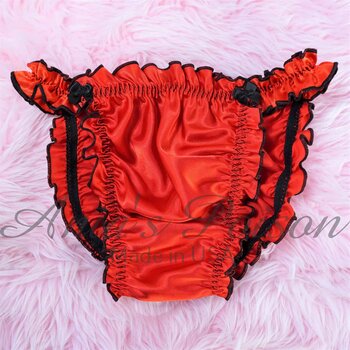 Ania's Sissy Red Satin Ruffled string Bikini shiny wetlook men's panties sz L
