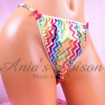 Ania's Sissy Satin string bikini Rainbow Pride Chevron stripe shiny wetlook ladies cut panties sz 2XL - Image 2