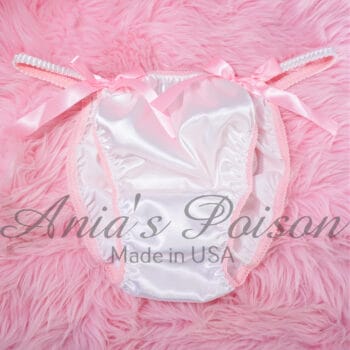Ania's Sissy white Satin string Bikini naughty text "I Love Being Dominated" shiny wetlook men's panties sz XL - Image 6