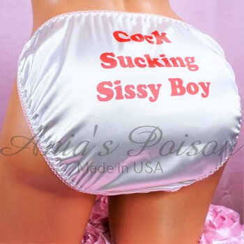 Ania's Sissy white Satin string Bikini naughty Sissy Boy text shiny wetlook men's panties sz XL - Image 2