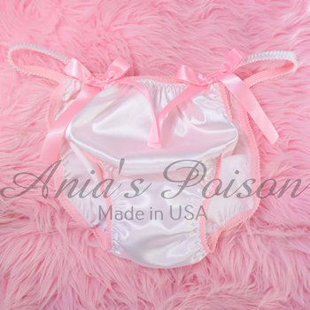 Ania's Sissy white Satin string Bikini naughty Sissy Boy text shiny wetlook men's panties sz XL - Image 6