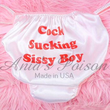 Ania's Sissy white Satin string Bikini naughty Sissy Boy text shiny wetlook men's panties sz XL - Image 5