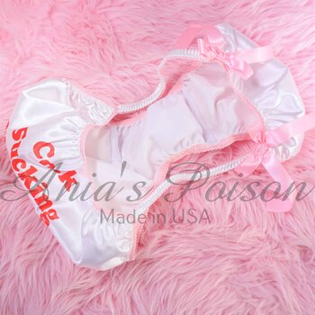 Ania's Sissy white Satin string Bikini naughty Sissy Boy text shiny wetlook men's panties sz XL - Image 7