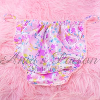Ania's Sissy Satin string bikini Lilac summer floral shiny wetlook Men's cut panties sz M - Image 4