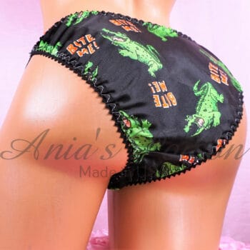 Ania's Sissy Satin string bikini Black "Bite Me" crocodile shiny wetlook Men's cut panties sz M - Image 3