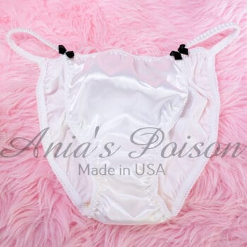 Ania's Sissy white Satin string Bikini naughty Sissy Boy text shiny wetlook men's panties sz XL - Image 5