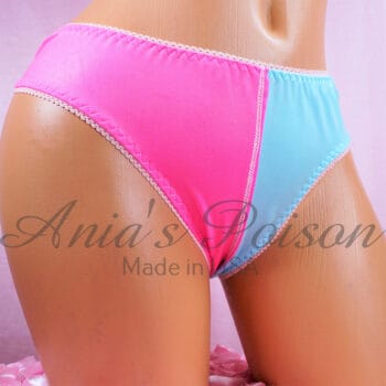 Ania's sissy Vinyl spandex Pink & Blue 80s Style full cut women's panties sz S/M - Image 2
