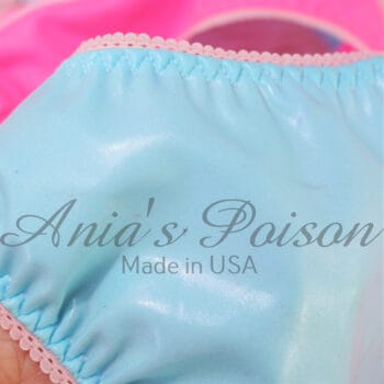 Ania's sissy Vinyl spandex Pink & Blue 80s Style full cut women's panties sz S/M - Image 4