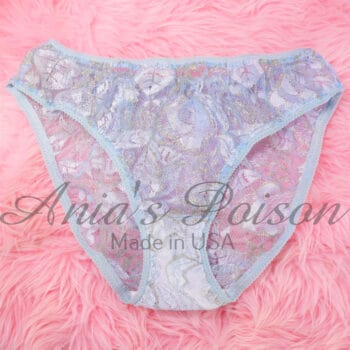 Ania's sissy ladies All Lace Blue with Gold metallic detail full cut women's panties sz S/M - Image 3