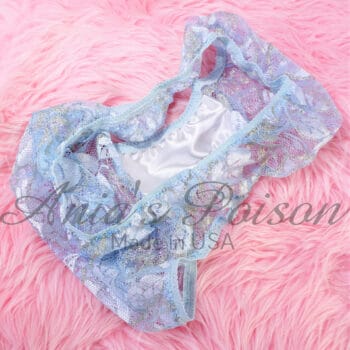 Ania's sissy ladies All Lace Blue with Gold metallic detail full cut women's panties sz S/M - Image 4