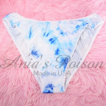 Ania's sissy 80s style Stretch Spandex White & Blue Tie-Dye HIGH LEG CUT full bikini sz L/XL