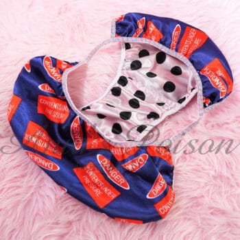 Ania's Sissy fully lined Satin string Bikini novelty print "Contents Under Pressure" shiny wetlook men's panties sz M - Image 4