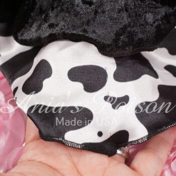 Ania's Sissy OOAK Garter Maid Apron Skirt black Velvet, Red VINYL waistband, Cow Print Satin Ties at Back, 4 Garter Clips - Image 8