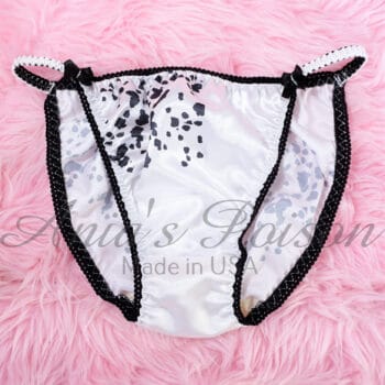 Ania's Sissy white Satin Dalmatian print string Bikini DUCHESS CUT shiny wetlook MEN'S panties sz 6/M - Image 3