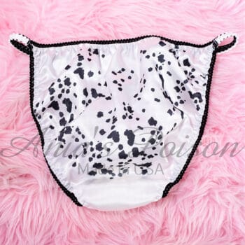Ania's Sissy white Satin Dalmatian print string Bikini DUCHESS CUT shiny wetlook MEN'S panties sz 6/M - Image 4
