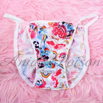 Ania's women's cut Satin string bikini Little Ponies print shiny wetlook panties sz S - Image 2
