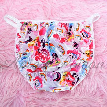 Ania's women's cut Satin string bikini Little Ponies print shiny wetlook panties sz S - Image 4