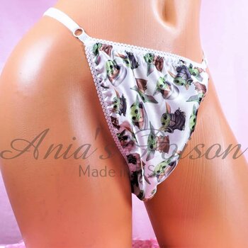Ania's Sissy Soft Satin Thong baby Alien character print adjustable sides shiny men's panties One Size