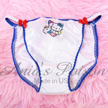 Ania's Sissy white Satin Zodiac Pisces Kitty string Bikini DUCHESS CUT shiny wetlook MEN'S panties sz 5/S - Image 3