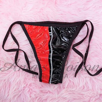 Ania's sissy Ladies slick VINYL Red & Black Plastic Brazilian cut tie sides Split color cheeky women's panties (Copy) - Image 3
