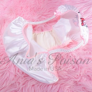 Ania's Sissy white Satin Little Kitty Pink Dress string Bikini DUCHESS CUT shiny wetlook MEN'S panties sz 7/L - Image 5