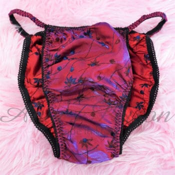 Ania's Sissy irridescent Taffeta panties shiny embroidered floral men's string bikini panties sz M - Image 2