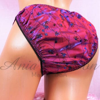 Ania's Sissy irridescent Taffeta panties shiny embroidered floral men's string bikini panties sz M