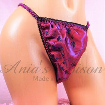 Ania's Sissy irridescent Taffeta panties shiny embroidered floral men's string bikini panties sz M - Image 3