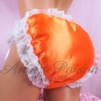 Ania's Sissy SATIN Padded waddle Puffy Orange shiny wetlook men's baby panties sz S/M - Image 2