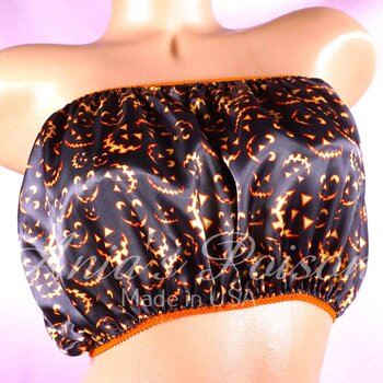 Ania's Sissy SATIN Halloween Jack-o-lantern Smiles One Size Bandeau Bra