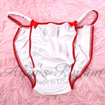 Ania's Sissy SATIN string Bikini Apple Pony Girl print White shiny men's panties sz L - Image 3