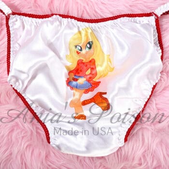 Ania's Sissy SATIN string Bikini Apple Pony Girl print White shiny men's panties sz L - Image 2