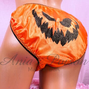 Ania's 80s style Orange wetlook glitter jack-o-lantern Classy cut SATIN string bikini Women's cut panties sz XXL - Image 3