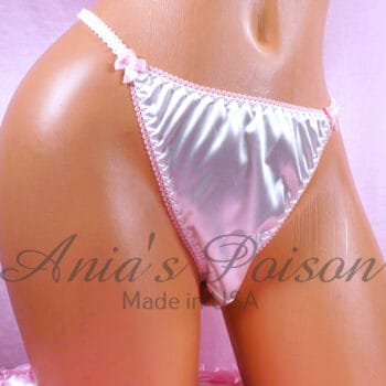 Ania's 80s style DUCHESS cut SATIN Naughty Text string bikini Women's cut panties sz 7/L - Image 2
