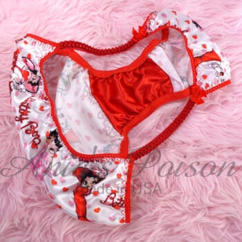 Ania's 80s style DUCHESS cut SATIN Red Boop cartoon pinup string bikini Women's cut panties sz 7 - Image 4