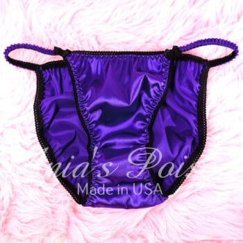 Ania's 80s style DUCHESS cut SATIN Purple shiny string bikini Women's cut panties sz 7 - Image 3