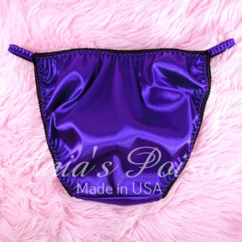 Ania's 80s style DUCHESS cut SATIN Purple shiny string bikini Women's cut panties sz 7 - Image 4
