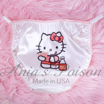 Ania's Sissy Valentine's little Kitty White Satin string Bikini DUCHESS CUT shiny wetlook MEN'S panties sz 6/M - Image 2