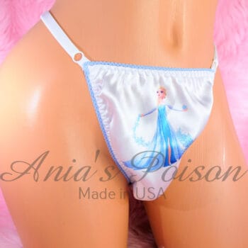 Ania's Sissy Satin Thong Ice Princess character print adjustable sides men's panties One Size - Image 2