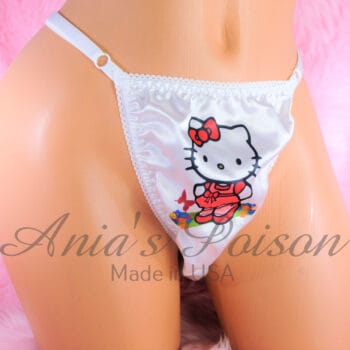 Ania's Sissy Satin Thong Little Kitty character print adjustable sides men's panties One Size - Image 2