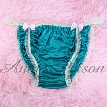 Ania's Sissy Teal Green BUTTER SOFT Satin string bikini ruffled trim shiny wetlook men's panties sz XL