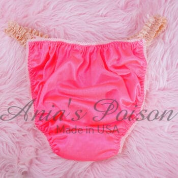 Ania's Sissy NYLON Hot PINK soft string Bikini Ruffled Lace sides men's panties sz L - Image 4