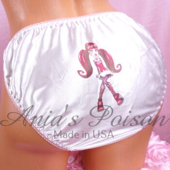 Ania's Sissy white Satin string Bikini Monster Girl print shiny wetlook men's character print panties sz M