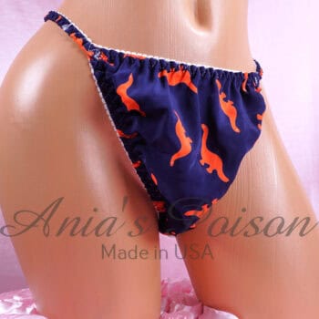 Ania's Sissy silky soft panties Navy & Orange Dino Print string bikini men's panties sz M - Image 2