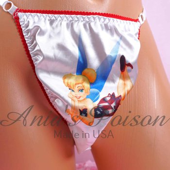 Ania's Sissy Satin Thong July 4th Fairy character print adjustable sides men's panties One Size
