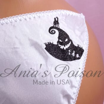 Ania's Halloween SATIN string bikini Nightmare Jack glitter vinyl stamp Women's cut panties sz M - Image 5
