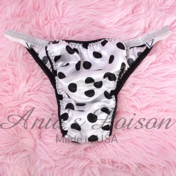 Ania's Sissy Brazilian Cut Panties White & Black Polka Dot Satin front lined soft sides Cheeky Men's panties sz L/XL - Image 3