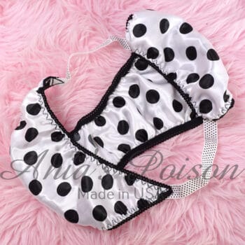 Ania's Sissy Brazilian Cut Panties White & Black Polka Dot Satin front lined soft sides Cheeky Men's panties sz L/XL - Image 4