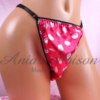 Ania's Sissy Soft Satin Thong Hot Pink Polka Dot adjustable sides shiny men's panties One Size