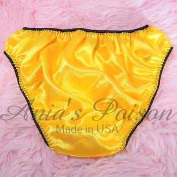 Ania's Sissy Satin Full Cut panties Yellow with Black Trim Men's Bikini sz XXL - Image 2